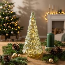 Artikel Mini-Weihnachtsbaum aus Glas mit LED-Beleuchtung in Grün und Gold, 28 cm