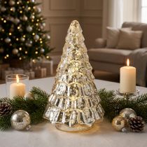 Artikel Mini-Weihnachtsbaum aus Glas mit LED Beleuchtung Silber Gold 28 cm