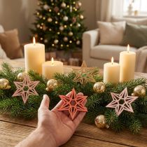 Artikel Holzsterne Weihnachtsdeko 8 cm Orange Rosa Natur 16 Stück