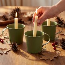Artikel Stabkerzenhalter Tasse Metall Grün Ø9,5cm H8cm 3 Stück