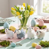 Artikel Osterdeko Figuren Schaf 7,5 cm Weiss Grau Textil Styropor 4 Stück Tischdeko
