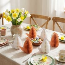 Artikel Wabenpapier Hühner Tischdeko 11×6,5×12 cm Weiss Orange 6 Stück für Ostern