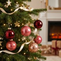 Artikel Glas-Weihnachtskugeln 6cm in Rot und Rosa, Set aus 24 Kugeln