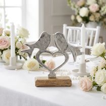 Artikel Herzdeko aus Metall und Mangoholz mit Vogelmotiv, 16,5 × 19,5 cm für Hochzeits- und Tischdekoration