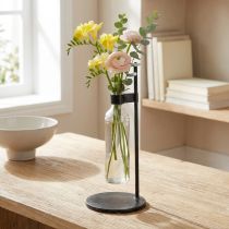 Artikel Dekovase aus Glas mit Metallständer Schwarz Ø16cm