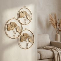 Artikel Ginkgo Wanddekoration Gold Metall Durchmesser 16 cm 3er Set