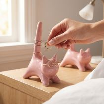 Artikel Keramik Katzenfigur Rosa 14cm - Dekoration für Schlafzimmer & Badezimmer, 2 Stück