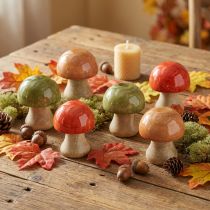 Artikel Holzpilze Dekoration Herbst 6,5 cm Grün Rot Orange, 9-teilig