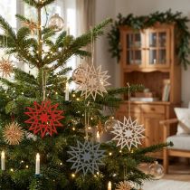 Artikel Holzsterne Weihnachten 8 Stück zum Aufhängen 12–15 cm Rot Weiss Blau Natur