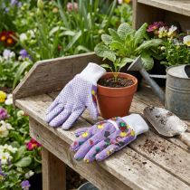 Artikel Kixx Gartenhandschuhe Kinder Baumwolle Grösse 6 Lila mit Bärenmotiv und Gumminoppen
