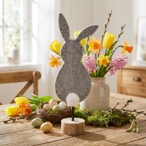 Artikel Osterhase Tischdekoration aus Filz Grau 50 cm mit Holzsockel