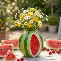 Artikel Keramikvase Wassermelonen-Design H12cm Grün und Rot Trockenblumen