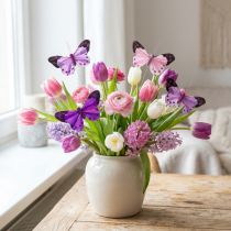 Artikel Deko-Schmetterlinge aus Federn am Draht, 9,5 cm, Lila/Rosa, 12 Stück