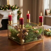 Artikel Kerzenhalter mit Spiegelboden und Plexiglas-Seiten in Gold, 15×15×10,5 cm