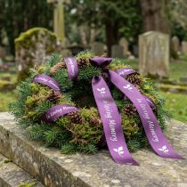 Artikel Trauerband aus Polyester Lila Silber In Loving Memory 15mm x 25m