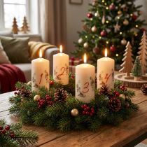 Artikel Adventskerzen Set 1-4 aus Wachs, Cremefarben mit Weihnachtsmotiv, 130 x 70 mm, 4 Stück