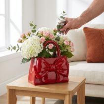 Artikel Deko Vase Handtasche aus Polyresin Rot glänzend 22 cm