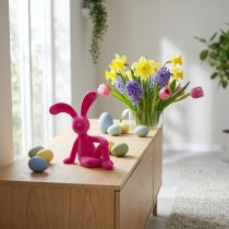 Artikel Dekofigur Hase 38 cm aus samtig beflocktem Material in Leuchtpink für Innenbereich