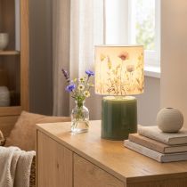 Artikel Tischlampe LED aus Glas 23cm mit Blumenmuster in Grün