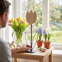Artikel Dekorative Holztulpe mit Metallstandfuss, 47,5 cm, Natur und Schwarz