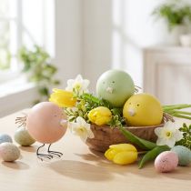 Artikel Deko-Küken aus Holz und Metall, 3er-Set, 12 cm, Pastellfarben für Frühling und Ostern