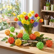 Artikel Rattan Deko Kugeln Ø5cm Farbmix Grün Gelb Orange für Tischdekoration 24 Stück
