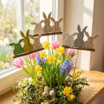 Artikel Dekostecker Holz Hase, 3er-Motiv, 37 cm, 8 Stück, Mix aus Natur- und Pastellfarben