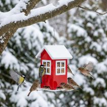 Artikel Vogelfutterhaus aus Metall Rot-Weiss 19cm mit Aufhängung für Garten