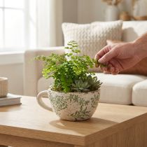 Artikel Pflanztasse Keramik 18cm Weiss-Grün Florales Muster Innenbereich