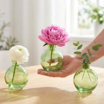 Artikel Kleine bauchige Glasvasen aus grünem Glas Ø 7,5 cm H 9 cm – 6er-Set