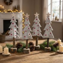 Artikel Tannenbaum aus Filz mit Herz- und Sternmotiv, Beige-Rot, H 21 cm, 4 Stück