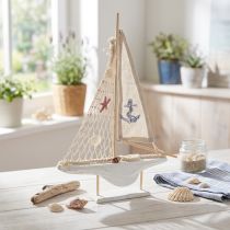 Artikel Segelboot Holzdeko Pinienholz Weiss Natur 39 cm