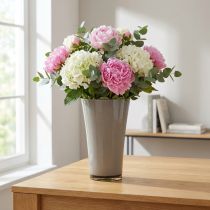Artikel Vase aus Kunststoff Ø16cm H27cm in Platingrau für florale Gestaltung