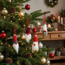 Artikel Weihnachtswichtel zum Hängen mit Strickmütze 12 Stück, Rot, Weiss, Grau, 10–12 cm