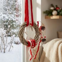 Artikel Weihnachtlicher Hängekranz aus Holz und Filz in Rot-Weiss, Ø20 cm, Länge 98 cm