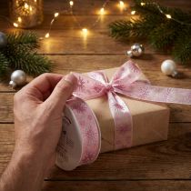 Artikel Geschenkband aus Organza Rosa mit Sternen 25mm x 20m Weihnachtsdeko