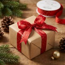 Artikel Weihnachtsband Polyester Rot mit Goldsprenkeln 25mm x 20m für Dekorationen
