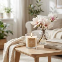 Artikel Duftkerze im Glas aus Naturwachs mit Magnolienaroma, Holzdeckel, 85×70mm