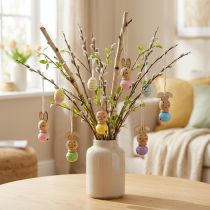 Artikel Hasen Holzanhänger Ostern 4 cm mit Glocken für Osterbaum und Frühlingsdeko, 12 Stück
