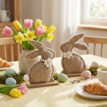 Artikel Osterhasenfigur aus Plüsch mit Holzsockel 18 cm Beige 6er-Set für Frühlings- und Tischdekoration