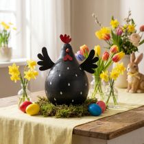 Artikel Dekohuhn Holz Schwarz mit Metallflügeln 13cm Osterdeko