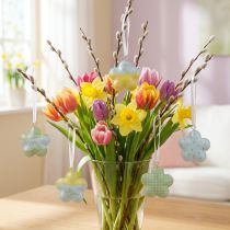 Artikel Blumenanhänger Metall Ø4cm, 12er Set, Gelb/Grün/Weiss, Frühlings- und Osterdeko