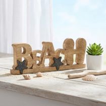 Artikel Aufsteller „Beach“ aus Holz mit Strass-Sternen, 35×12 cm, natur und dunkelblau