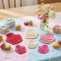 Artikel Holzdekoration Cupcakes Rosa Weiss Pink 24 Stück