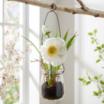 Artikel Mohnblume aus Seidenstoff im Glas zum Hängen Weiss H22cm