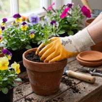Artikel Kixx Gartenarbeitshandschuhe Grösse 8 aus Baumwolle mit Nitrilbeschichtung in Gelb