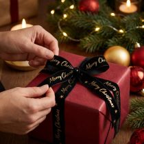 Artikel Geschenkband Samtband Schwarz 25mm 20m mit "Merry Christmas"-Aufdruck