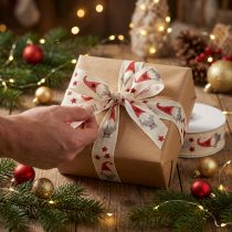 Artikel Geschenkband mit Weihnachtsmotiv, creme, 25 mm x 20 m, Baumwolle-Polyamid-Mix