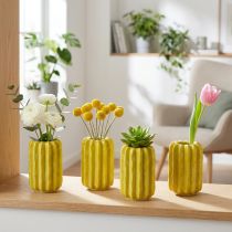 Artikel Kaktus-Keramikvase Gelb 13cm mit Gerillter Struktur im 4er-Set für Innendekoration