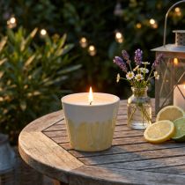 Artikel Citronella-Kerze Keramiktopf Ø8,5cm Gelb Creme für Balkon und Garten